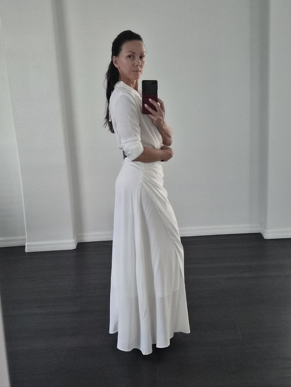White Button-Up Top with Natural Buttons - Picture 6 of 9